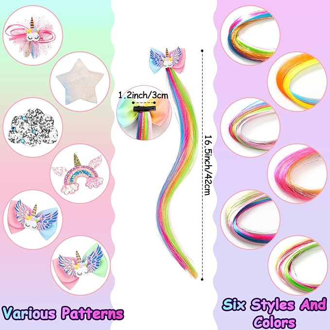 Unicorn Hair Accessories & Bracelet for Girl, Unicorn Hair Extension Clip Headband Bracelet, Unicorn Birthday Party Favors Supplies, Unicorn Costume Accessories Gift for Girl