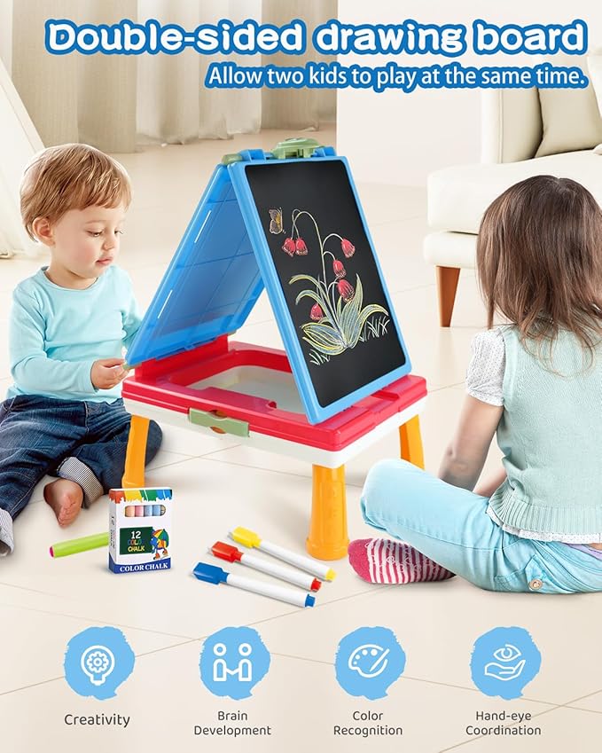 Easel for Kids, 4 in 1 Double Sided Toddler Art Easel with Chalkboard & Magnetic Whiteboard, Foldable Kids Tabletop Easel with Drawing & Writing Accessories - Gift for Boys and Girls (Blue)