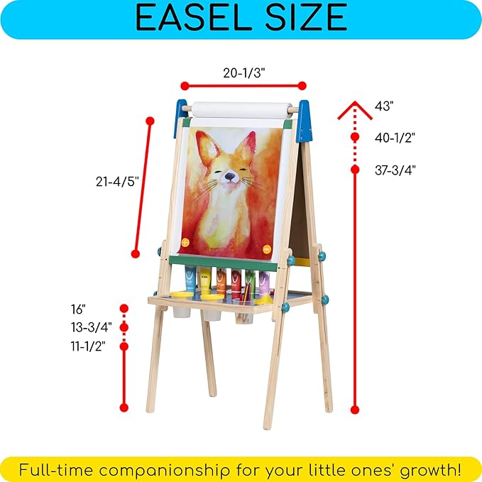 MEEDEN Art Easel for Kids: Wooden Painting Kids Easel with Paper Rolls - Magnetic Easel for Toddlers with Chalkboard & Deluxe Accessories