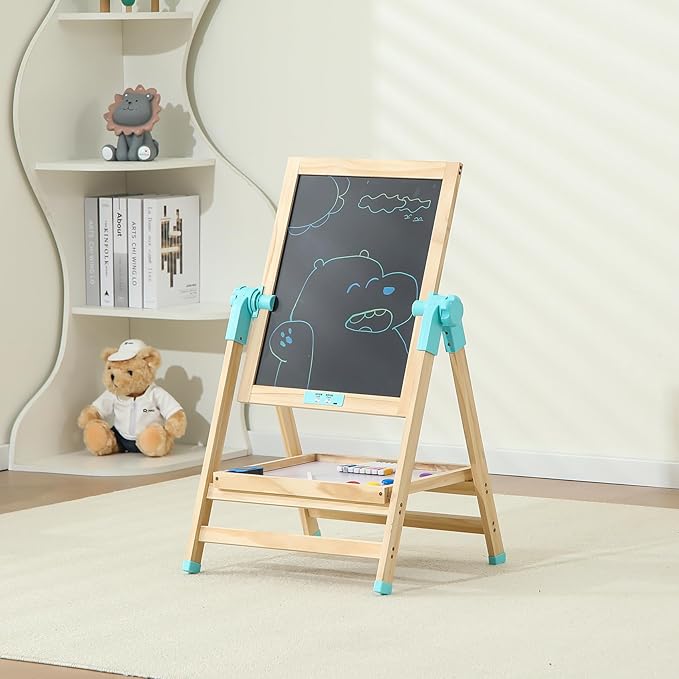 Easel for Kids,Adjustable Toddler Art Easels with LCD Doodle Board,Magnetic White Board and Chalk Board with Art Supplies (ML-0036-002)