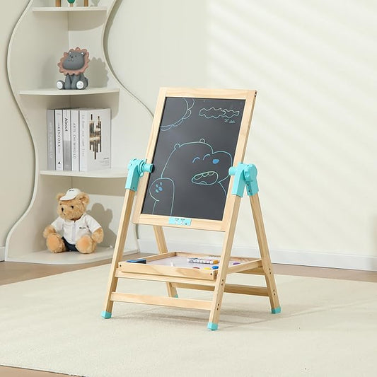 Easel for Kids,Adjustable Toddler Art Easels with LCD Doodle Board,Magnetic White Board and Chalk Board with Art Supplies (ML-0036-002)