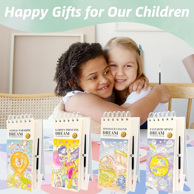 Riomh 4 Pack Watercolor Painting Books Set for Kids Ages 3-5, Water Painting Easel Book Comes with Brush,Toddler Painting Activities Ages 2-4, Art Craft Gift for Drawing