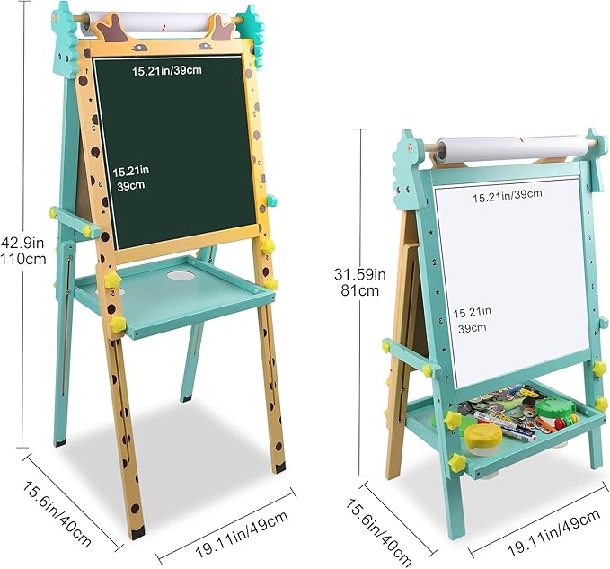 Double-Sided Whiteboard & Chalkboard Adjustable Kids Art Easel Standing Easel with Other Accessories for Kids and Toddlers