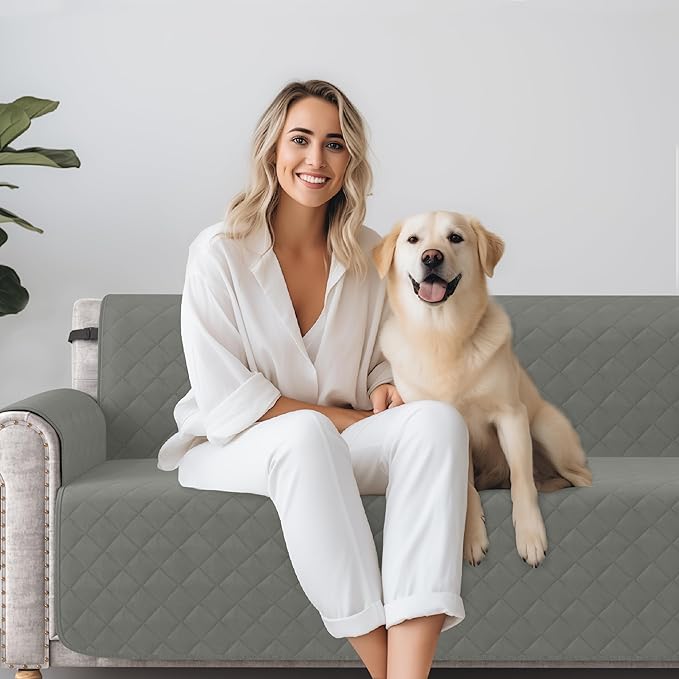 CHUN YI Oversized Couch Cover, Water Resistant Sofa Cover Slipcover for 4 Cushion Sofa, Washable with Adjustable Strap Storage Pocket for Living Room Dog Pet (Oversized Sofa, Light Grey)