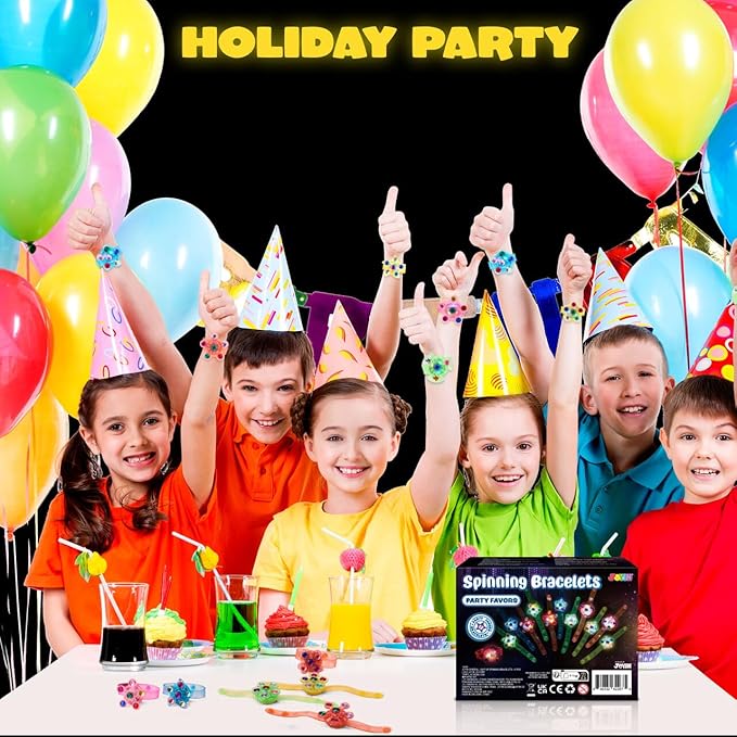 JOYIN 12 Pack LED Light Up Spinner Bracelets, Glow in The Dark Fidget Party Favors for Kids, Birthday Goodie Bags Stuffers, Treasure Box Toys for Classroom