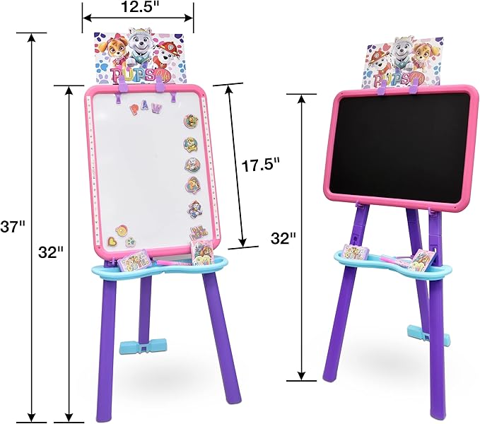 Paw Patrol Standing Art Easel for Kids, Toddler Drawing Dry Erase Magnetic Whiteboard, Chalkboard, Accessories and Bookmark
