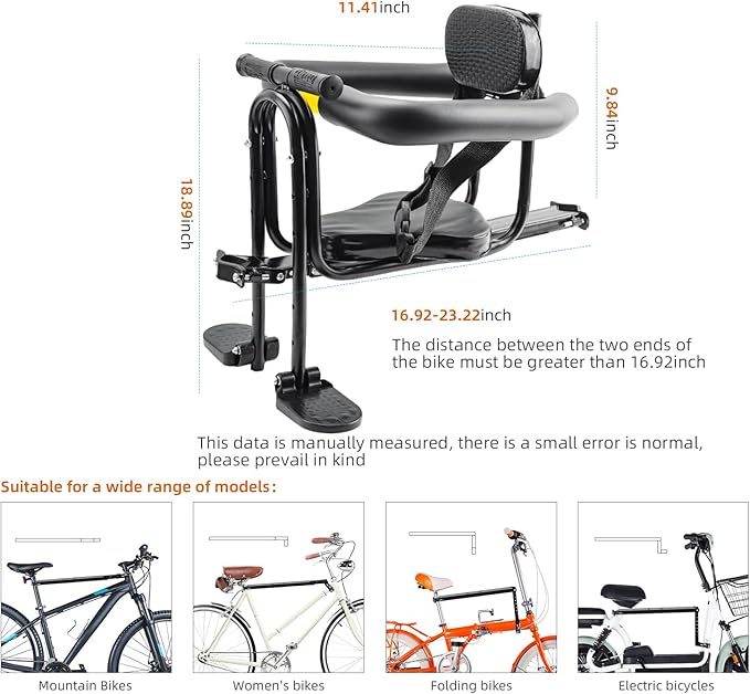 YouTeMei Kids Bike seat, Front Mounted Bike Seat for Adult Bike,Bike Seat Kids for 1-6years Old…