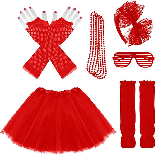 Kids 6 in 1 Costume Accessories 1970s 1980s Fancy Outfits and Dress for Cosplay Party Theme Party for Girl