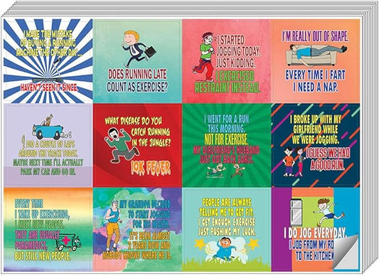 Creanoso Jogging and Exercising Funny Workout Jokes Stickers (10-Sheet) – Total 120 pcs (10 X 12pcs) Individual Small Size 2.1 x 2. Inches, Cool Themes Designs for Boys & Girls, Children, Teens