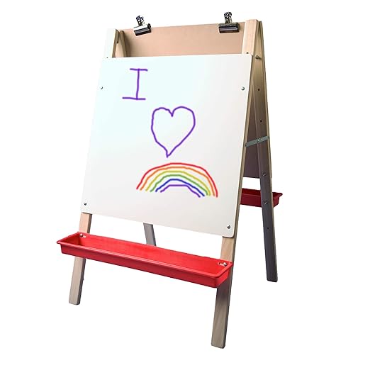 Flipside Products 40" x 24" Child Dry Erase Preschool Easel w/ Clips For Hanging Pictures, Small Kid Classroom Easel, Wood Kid Easel