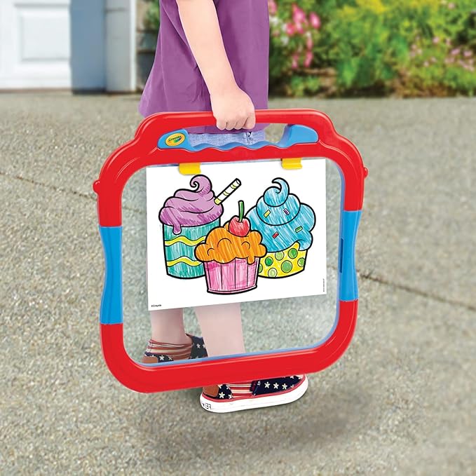 Crayola® Triple-The-Fun See-Thru Easel, Finger Painting, Dry-Erase Crayon, Markers, and acrylics, Adjustable Height, Easy fold Storage, Comprehensive Art Accessories, Ages 3+