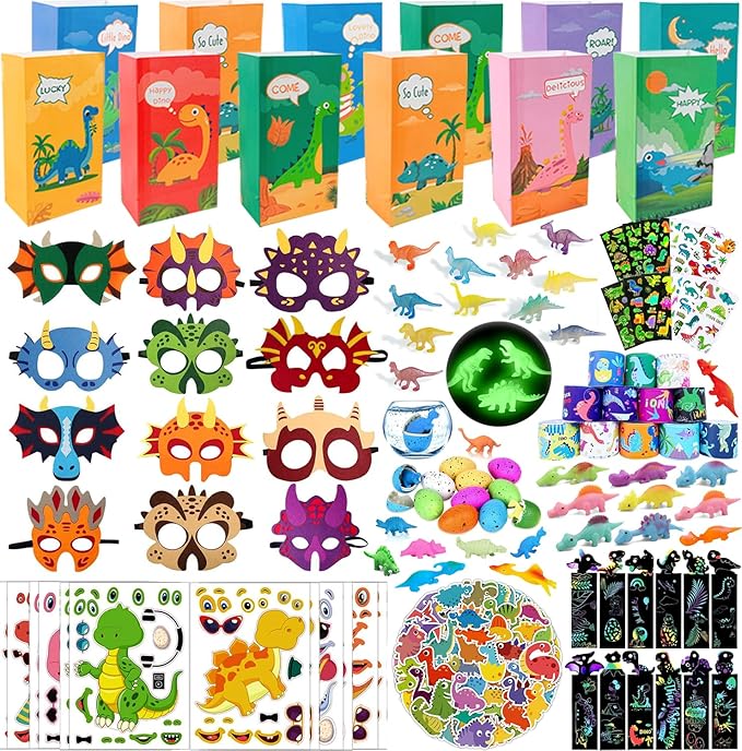 Dinosaur Party Favors for 12 Kids, 10 Styles 168Pcs Dinosaur Birthday Party Supplies, Dinosaur Goodie Bag Stuffers, Dino Birthday Party Favors, Dino Party Favors Gift Bag, Dinosaur Gifts Bags Fillers