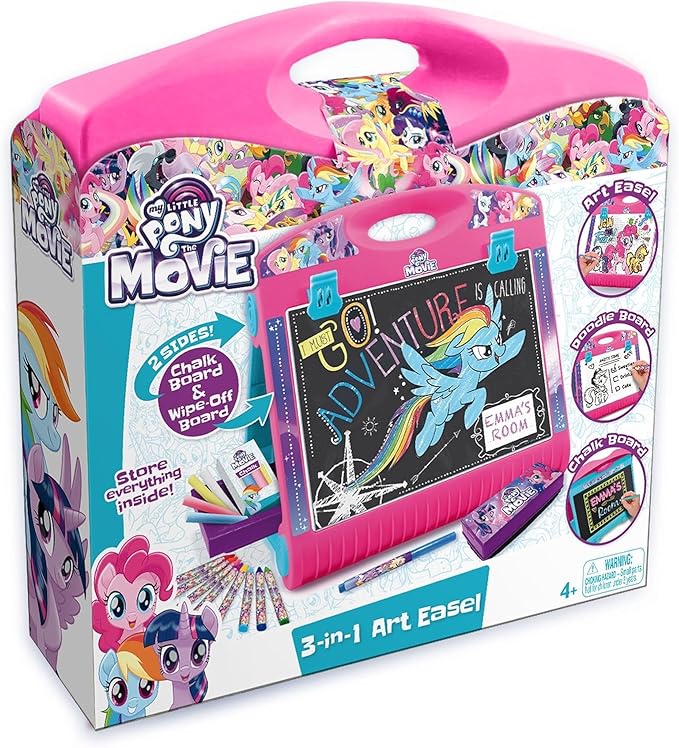 My Little Pony 3-in-1 Art Easel for Kids - Chalkboard, White Board & Storage, Artist Room Essentials