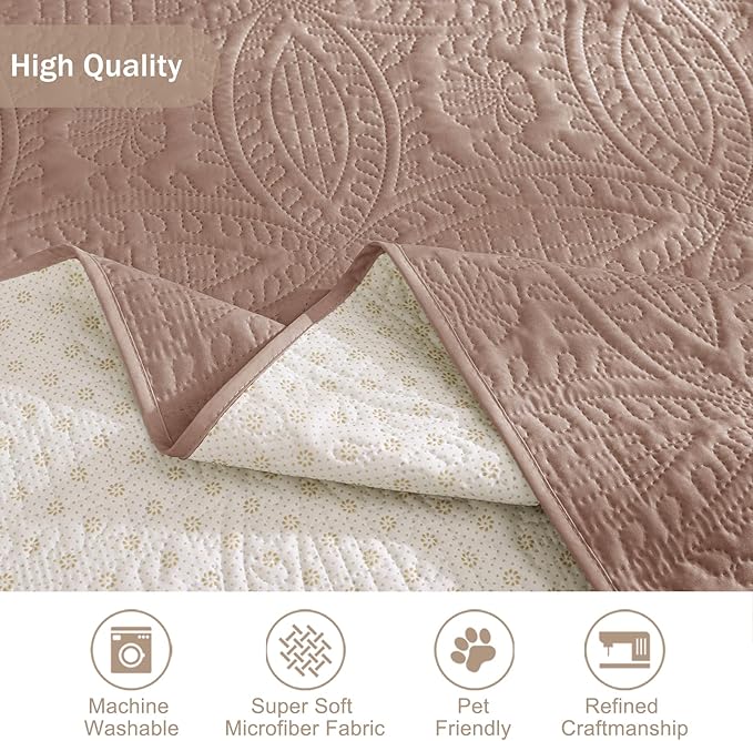 Soft Quilted Pink Couch Cover Waterproof for Extra-Large Sofa, Anti-Slip Sofa Covers for Dogs Washable, Pet Friendly Oversized Sofa Cover with Storage Pockets (X-Large Sofa 78", Pink)