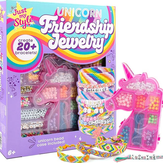 Just My Style Unicorn Friendship Bracelets by Horizon Group USA Create 20+ Bracelets, Kit Includes 1300+ Beads ABC Beads, Metallic Beads Unicorn Storage Case & More