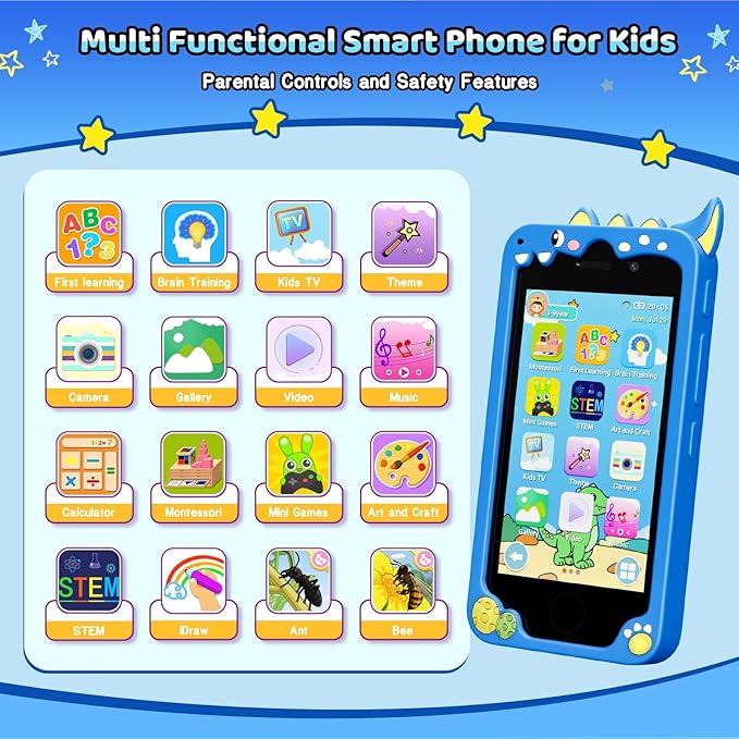 Kids Smart Phone for Boys, 4.0" Touchscreen Learning Music Puzzle-Games Toddler Phone for Kids Ages 3-9, Dual Camera，Built-in 8G SD Card Kids Phone Toy, Gifts for Kids Cell Phone Toy, Light Blue