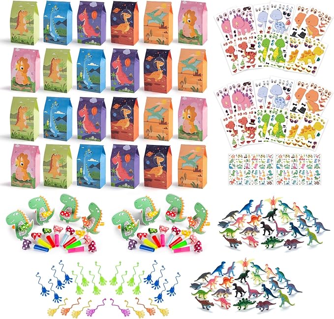 Dinosaur Party Favors for 24 Kids, Dinosaur Birthday Party Supplies, Dinosaur Goodie Bags for Birthday Party Favors, Dinosaur Birthday Decorations Pinata Stuffers for Boys Girls