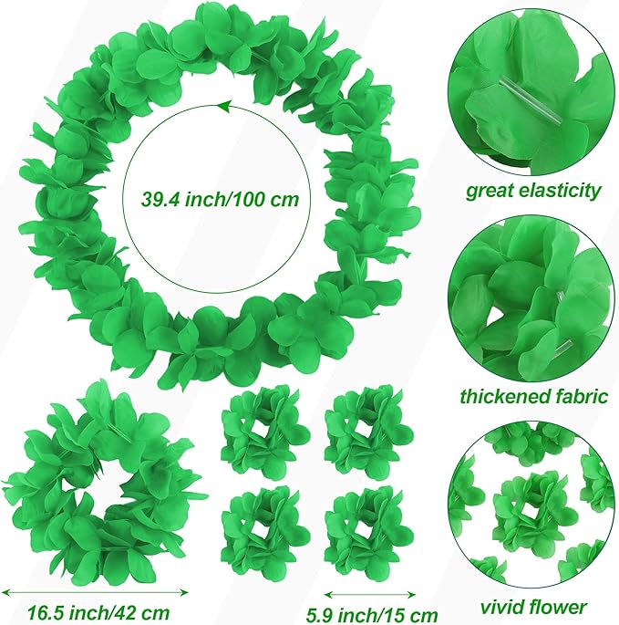 HOBBY HORSE 12 Pieces Hawaiian Luau Flower Leis Halloween Decor Leis Green Necklaces Bracelets Headband Anklets Set Tropical Party Favor for Halloween Cosplay Beach Wedding Birthday Party Supplies