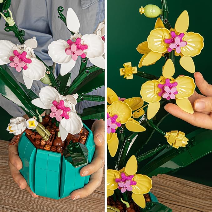 JOJO&Peach Orchid Bonsai Building Set, Botanical Collection, Artificial Flowers for The Home or Office, Gifts for Valentine, Mother's Day, Anniversary, Birthday (811 Pieces)