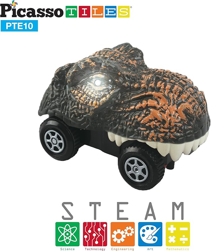 PicassoTiles 2 Piece Swift Highly Detailed Race Track Truck Dinosaur Cars Accessories in Bulk Package Compatible with STEM Magnetic Tile Race Track Building Kits for Kids Boys & Girls Ages 3+ PTE10
