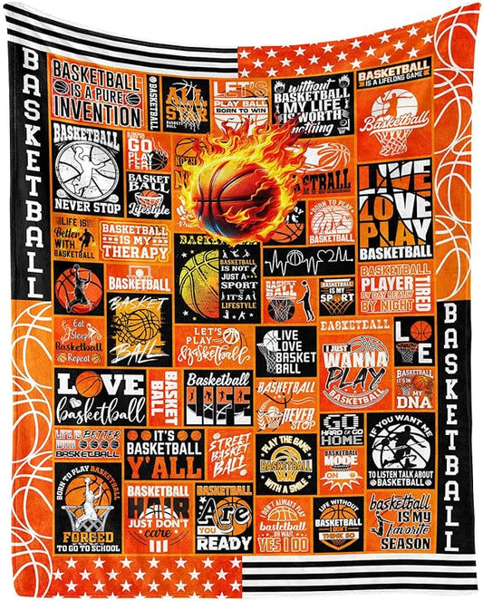 Basketball Throw Blanket - Soft Flannel Sports Basketball Blankets for Teens Adults Women Men Basketball Lovers - Warm Basketball Throw Blankets for All Season Lap, Chair, Sofa, Couch, Bed - 80"x60"
