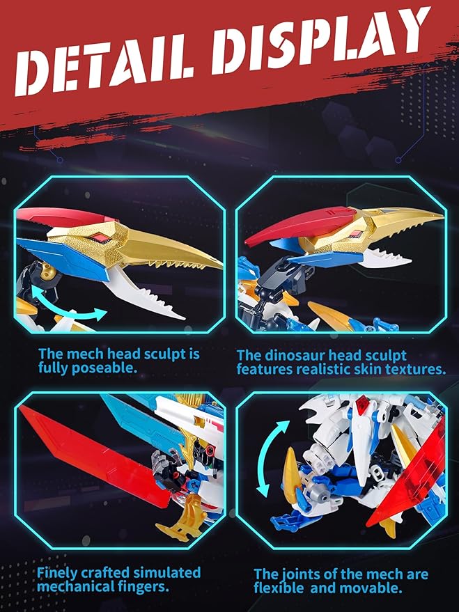 Dinosaurs Transforming Mech Technic Building Sets，Pterodactyl 2-in-1 Building Block Model, Robot Action Figures Building Kits, Birthday for Boys, Adult Age 8-12 (Pterodactyl)