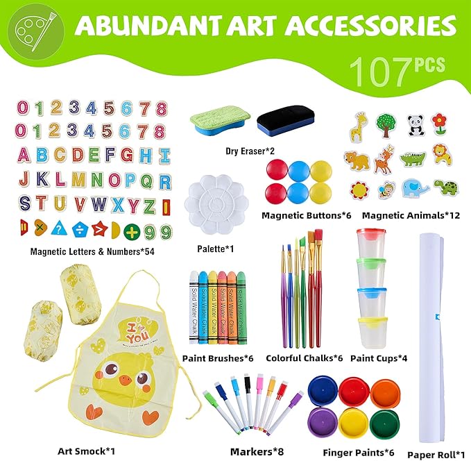 Easel for Kids, Art Easel Kids Easels for Toddlers, Adjustable Magnetic Chalkboard & Whiteboard Wooden Painting Easel with Paper Roll, Foldable Easel for Toddlers Boys Girls Ages 3-12 (Grass Green)