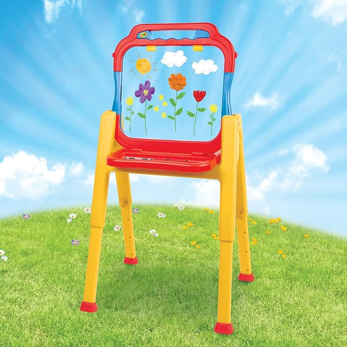Crayola® Triple-The-Fun See-Thru Easel, Finger Painting, Dry-Erase Crayon, Markers, and acrylics, Adjustable Height, Easy fold Storage, Comprehensive Art Accessories, Ages 3+