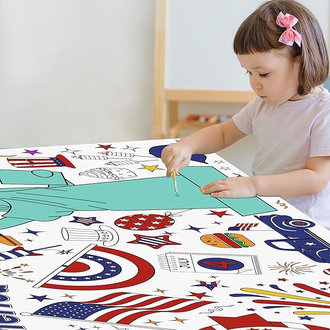 OHOME 4th of July Giant Coloring Poster/Tablecloth-4th of July Crafts for Kids - 30 x 72 Inches July 4th Games Activities Toys Decor Party Favors Decorations- Fourth of July Accessories