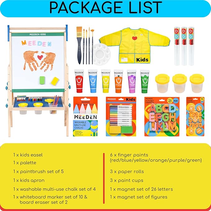 MEEDEN Art Easel for Kids: Wooden Painting Kids Easel with Paper Rolls - Magnetic Easel for Toddlers with Chalkboard & Deluxe Accessories