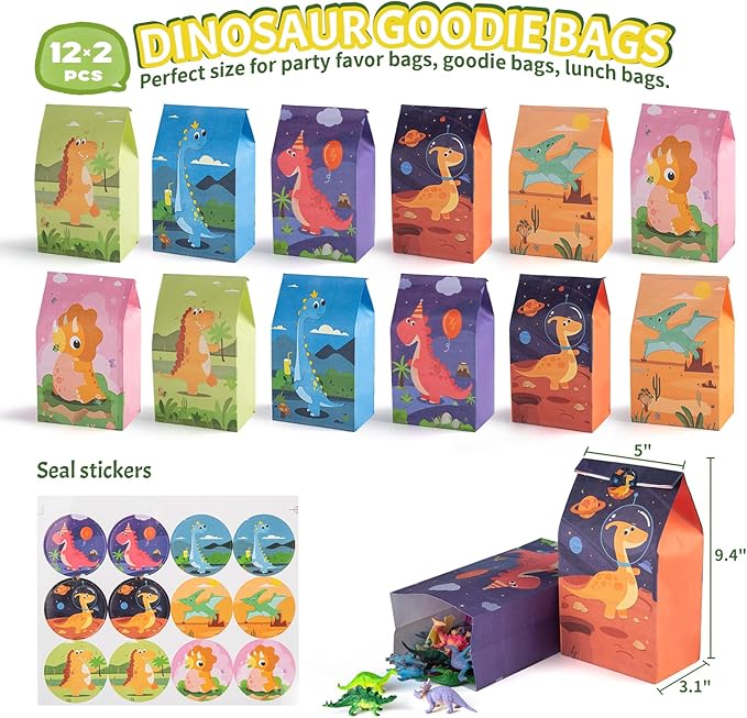 Dinosaur Party Favors for 24 Kids, Dinosaur Birthday Party Supplies, Dinosaur Goodie Bags for Birthday Party Favors, Dinosaur Birthday Decorations Pinata Stuffers for Boys Girls