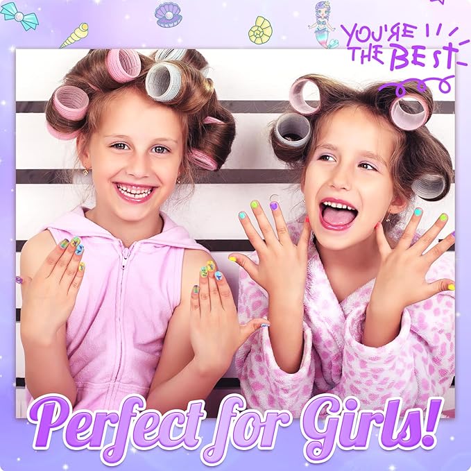 Luucio Kids Nail Polish Set for Girls Ages 5-12, All-in-One Kids Nail Art Salon Set - Nail Dryer, Nail Polish, Glitter Powder, False Nails, Nail Decals, Toe Separator, File (Purple Nail Set)