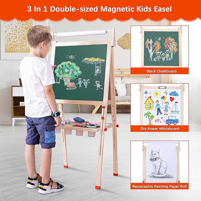 Ragstone Kids Easel Child Easel with Paper roll Double Sized Blackboard Chalkboard