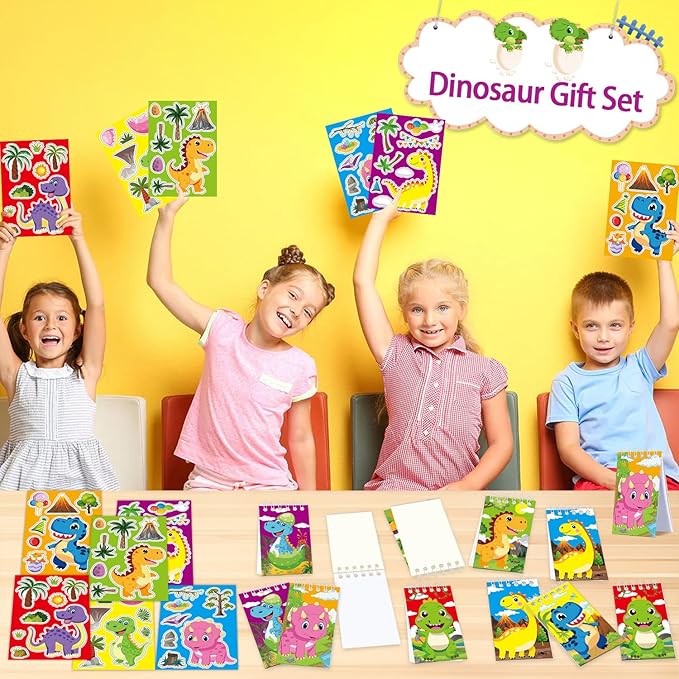 Dinosaur Party Favors, Dinosaur Birthday Decorations, Dinosaur Gifts Bags Keychain Mini Notepad Stickers Bracelets for Dinosaur Party Supplies Kids Boys Girls