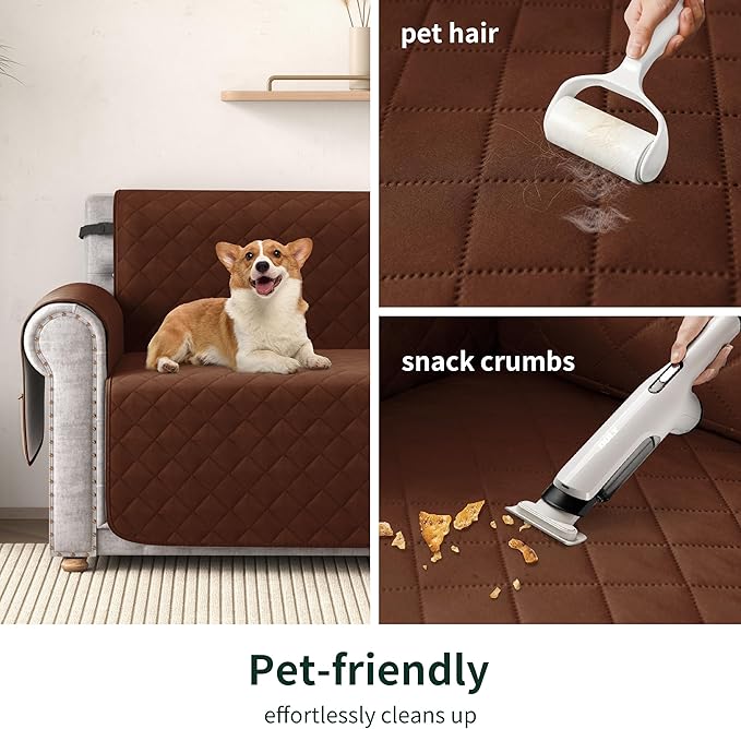 CHUN YI Oversized Couch Cover, Water Resistant Sofa Cover Slipcover for 4 Cushion Sofa, Washable with Adjustable Strap Storage Pocket for Living Room Dog Pet (Oversized Sofa, Chocolate)