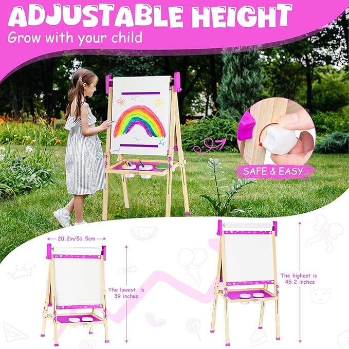 Easel for Kids,Toddler Toys for Ages 5-7,Stand Kids Art Easel White Board Dry Erase,Height Adjustable Double-Sided Magnetic Whiteboard and Chalk Board,4 5 6 Year Old Boys Girls Birthday Gifts