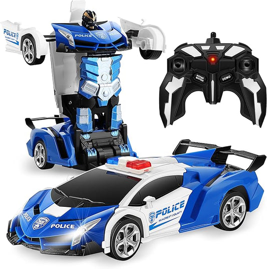 FIGROL Remote Control Car｜Transformable Robot RC Car｜2.4Ghz 1:18 Scale Model Police Car with One Button Deformation｜360 Degree Rotation Drifting for Children