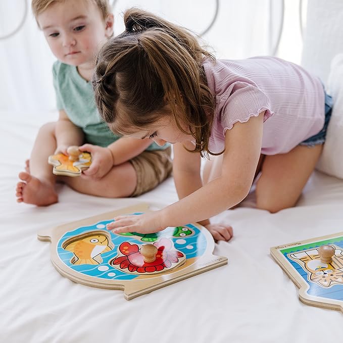 Melissa & Doug Animals Jumbo Knob Wooden Puzzles Set - Fish and Pets - Chunky Wooden Puzzles for Toddlers, Animal Puzzles For Kids Ages 1+