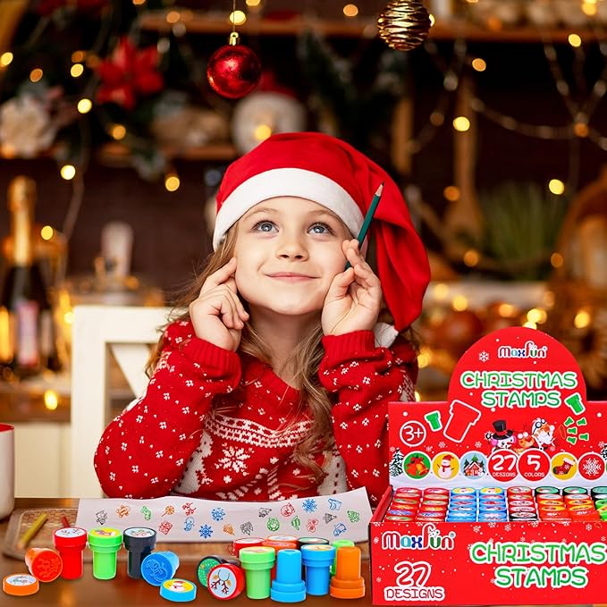 Max Fun 108Pcs Christmas Assorted Stamps for Kids Christmas Party Favors Supplies Christmas Goodies Bags Stuffers Christmas Stocking Stuffers Classroom Game Reward Prizes(Christmas Stamper)