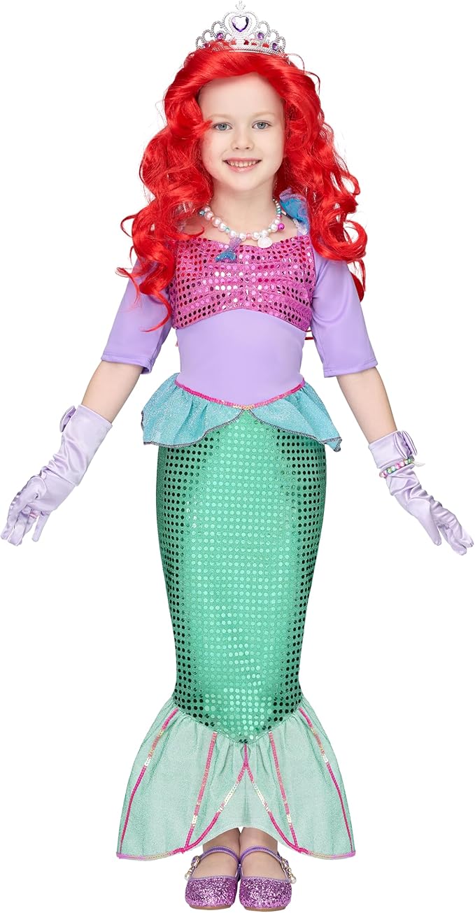 Spooktacular Creations Halloween Little Mermaid Costume for Girls, Sequin Mermaid Dress Set, Light Purple Princess Dress for Toddler Dress-Up, Cosplay Party (3T, 3-4 yrs)