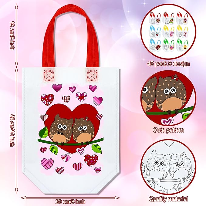 Kacctyen 45 Pcs Coloring Goodie Bags Reusable Art Party Favor Bags Heart Paint Bags for Boys Girls Birthday Color Your Own Bag Graffiti Goodie Bags