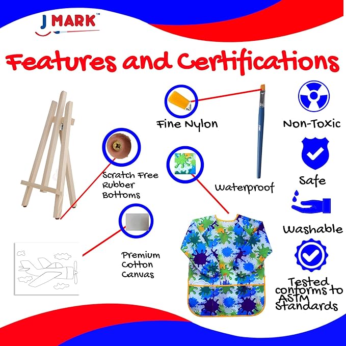 J MARK Kids Paint Set – Acrylic Kids Painting Kit – Storage Bag, Paints, Easel, Canvas, Brushes