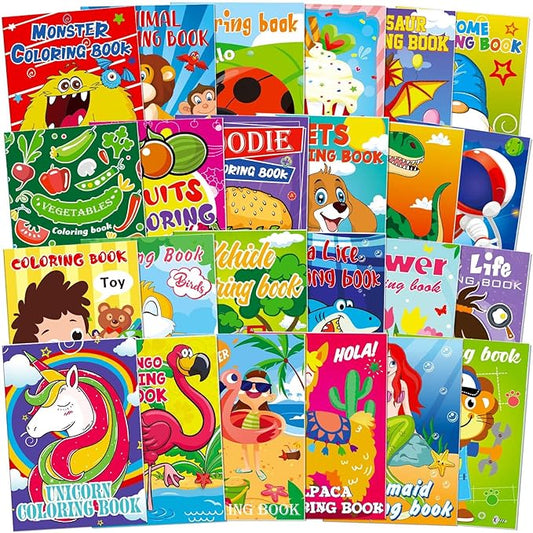 Omgouue 24PCS Small Coloring Books for Kids Ages 2-4,4-8,Birthday Party Favors Gifts Goodie Bags Stuffers Holiday Supplies Includes Unicorn Dinosaur Animal Mermaid