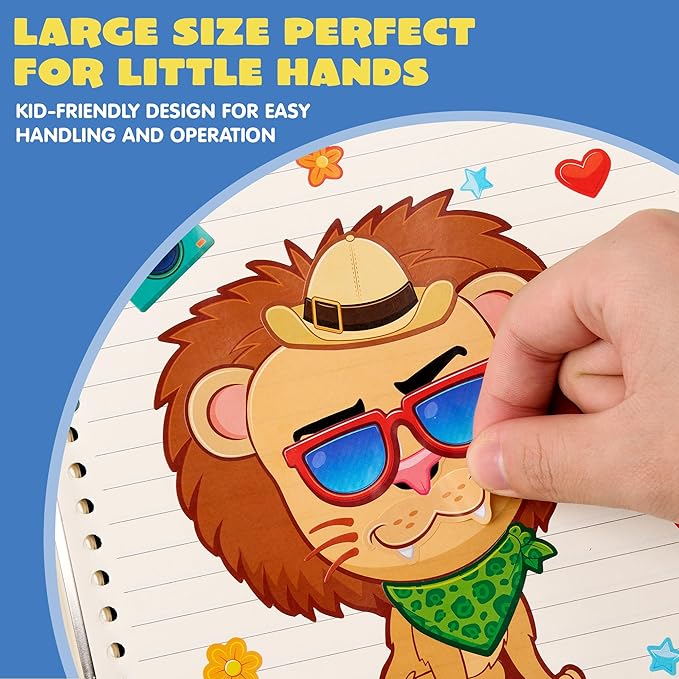 JOYIN 24PCS 9"x6" Make a face Stickers for Kids, Make Your Own Safari Animal Stickers, Jungle Party Favors Kids Crafts, Goodie Bags Stuffers, Classroom Rewards