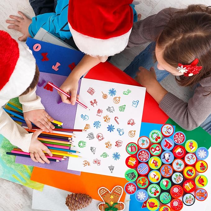 Max Fun 108Pcs Christmas Assorted Stamps for Kids Christmas Party Favors Supplies Christmas Goodies Bags Stuffers Christmas Stocking Stuffers Classroom Game Reward Prizes(Christmas Stamper)