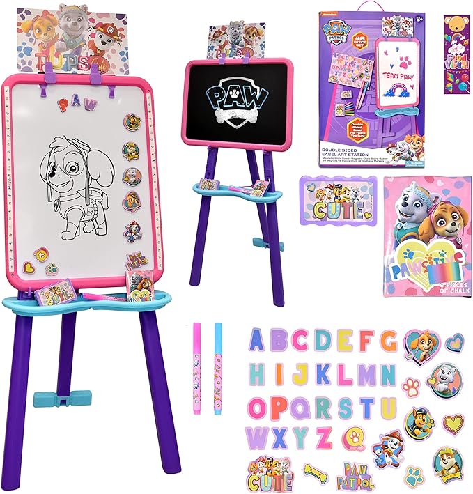 Paw Patrol Standing Art Easel for Kids, Toddler Drawing Dry Erase Magnetic Whiteboard, Chalkboard, Accessories and Bookmark