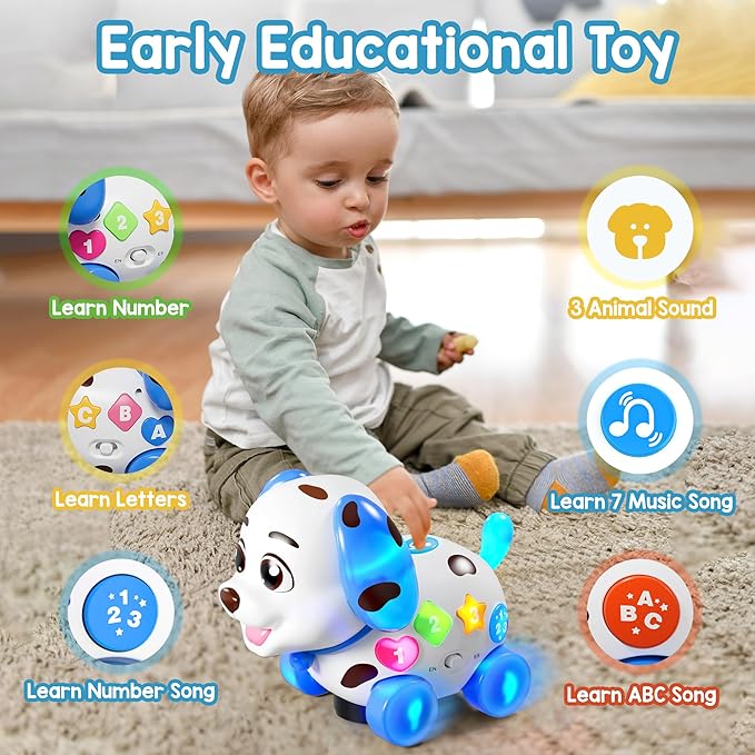 Musical Toy for 1 Year Old Boy Girl, Baby Toys 6-12-18 Months, Puppy Toddler Learning Toy for 1 Year Old Girl Gift, Bilingual Educational Toy with Music Light, 1st Birthday Gift for Toddlers 1-2