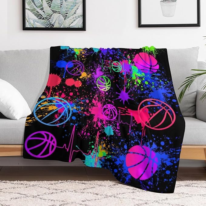 Basketball Throw Blanket - Soft Flannel Sports Basketball Blankets for Girls Boys Kids Basketball Lovers - Warm Basketball Throw Blankets for All Season Lap, Chair, Sofa - 50"x40"