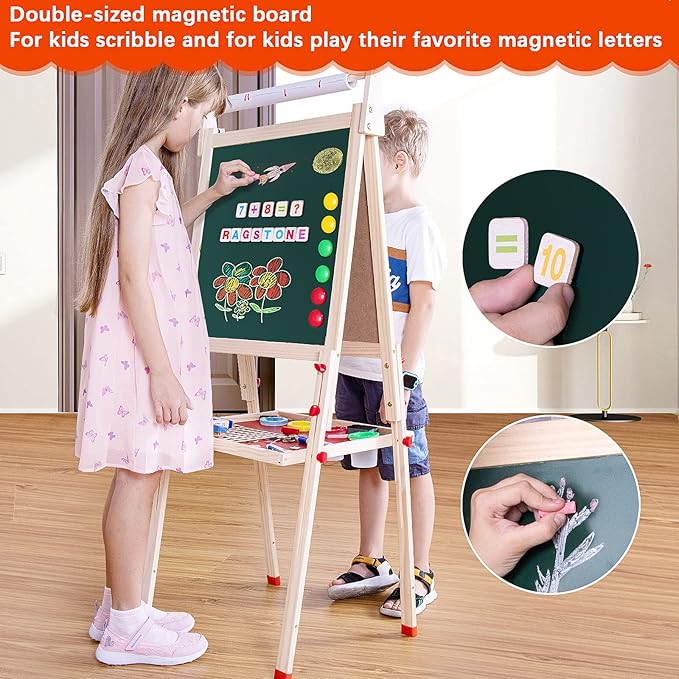 Ragstone Kids Easel Child Easel with Paper roll Double Sized Blackboard Chalkboard