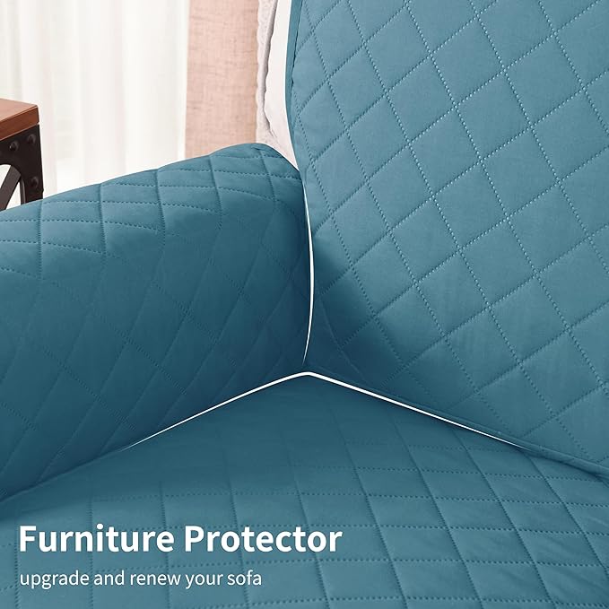 CHUN YI Oversized Couch Cover, Water Resistant Sofa Cover Slipcover for 4 Cushion Sofa, Washable with Adjustable Strap Storage Pocket for Living Room Dog Pet (Oversized Sofa, Blue)